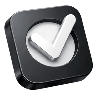 Confirmation checkmark icon rendered in 3D on the Prime Suretance about page